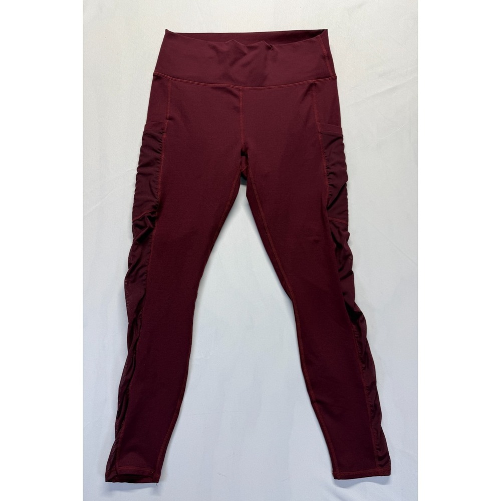 Fabletics PowerHold Leggings Womens Large Burgundy Skinny Leg Yoga‎ Gym Workout